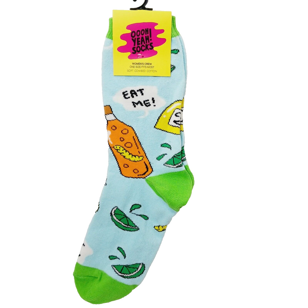 Women Boy Sock OOOH YEAH! Tequila Bottle Worm Lime Eat Agave Moth Mezcal NWT NEW